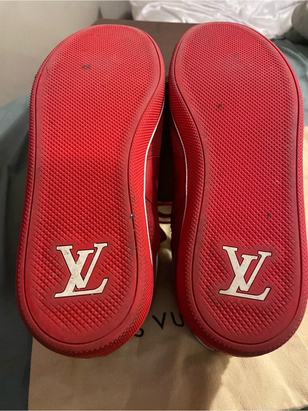 Louis Vuitton Red Leather High-Top Sneakers with a Reflective design - Picture 6 of 9